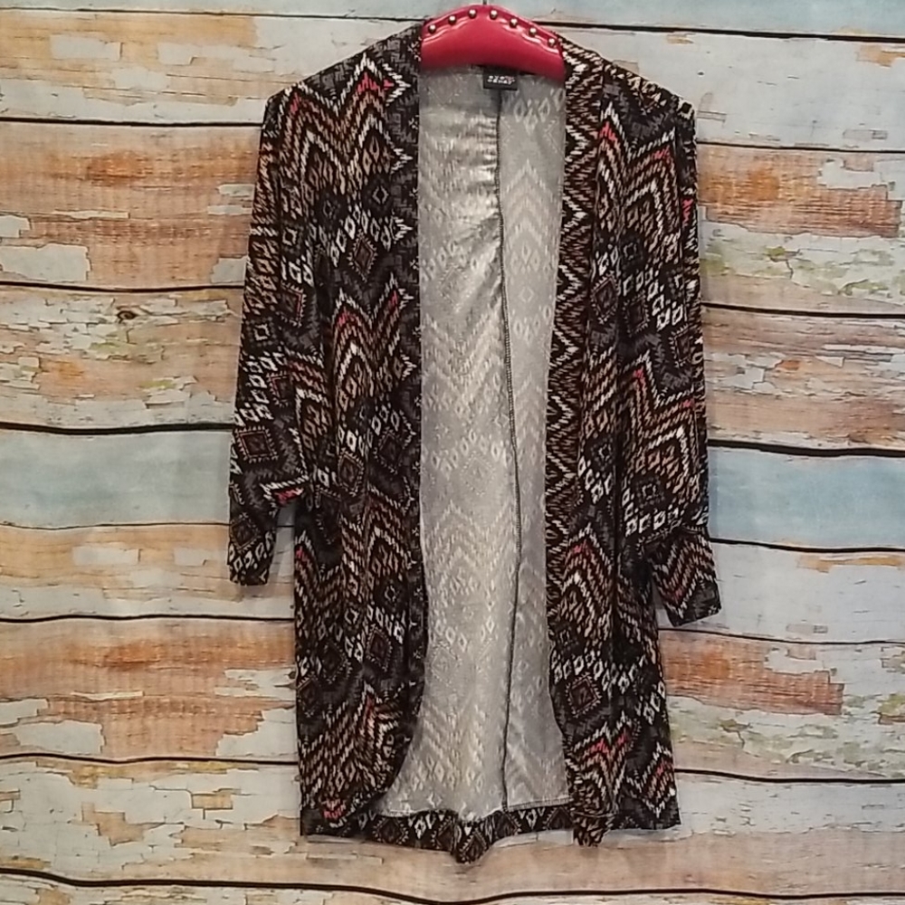Eye Candy 3X Brown/Red Aztec Print Cardigan!